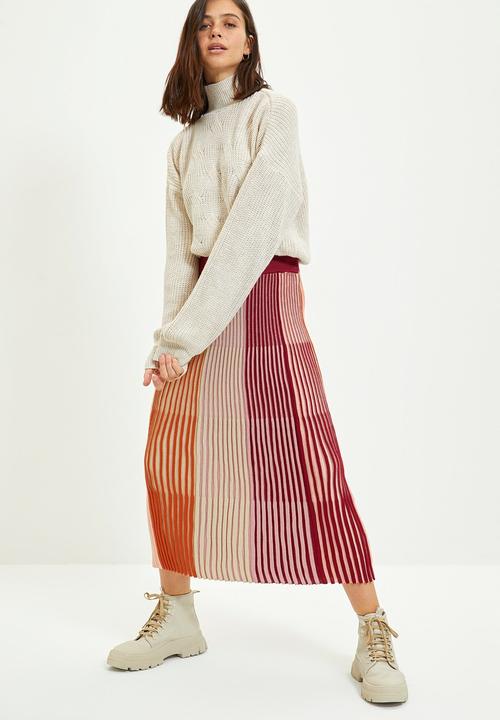 Trendyol - Color block knitwear skirt - burgundy