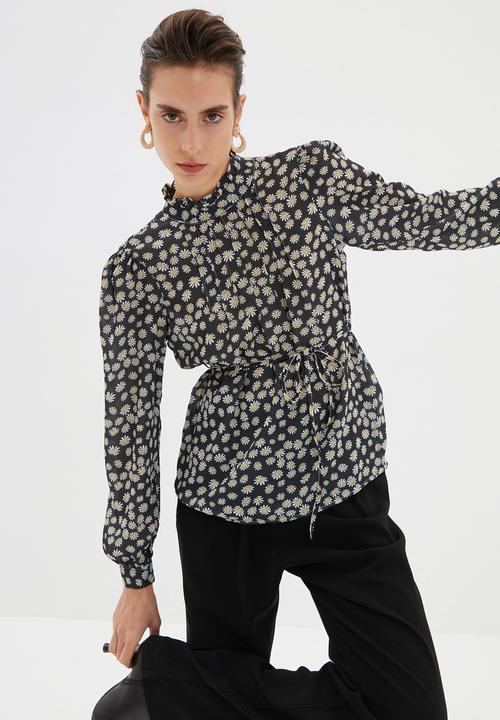 Trendyol - High collar printed blouse  - black