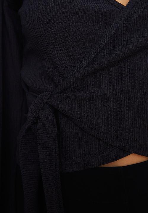 Trendyol - Double breasted crepe knitted blouse  - navy