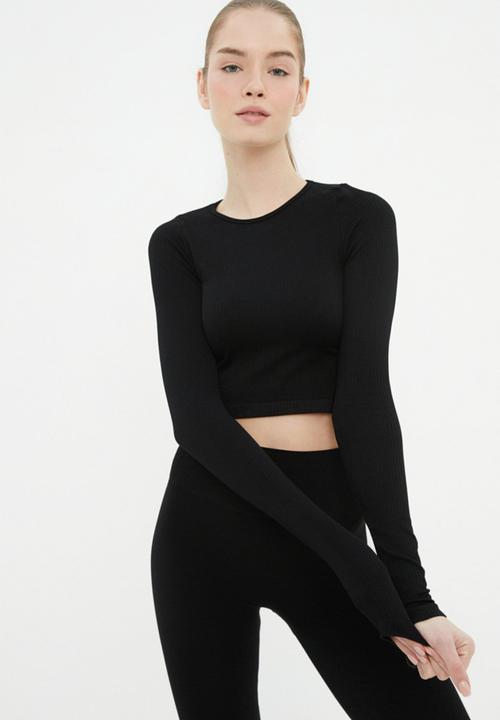 Trendyol - Seamless crop sport blouse  - black