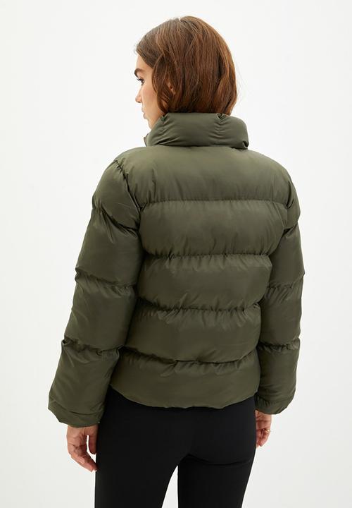 Trendyol - Neon zipper detailed puffer jacket - khaki