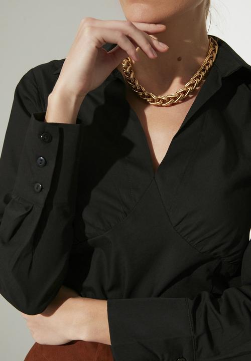 Trendyol - Shirt collar bodysuit - black