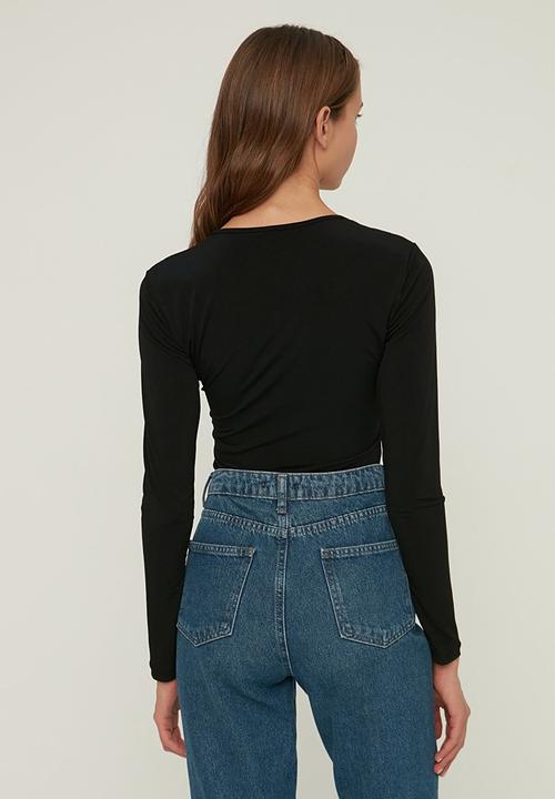 Trendyol - Tie detailed knitted bodysuit  - black