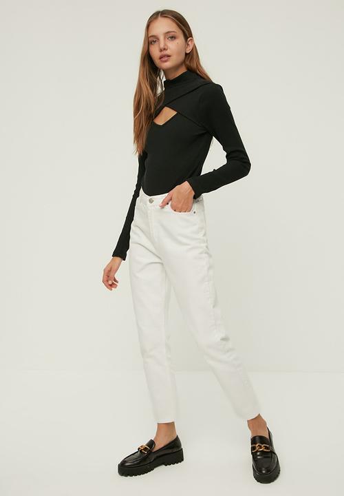 Trendyol - Cut out detailed ribbed stand collar knitted bodysuit - black