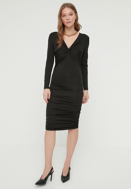 Trendyol - Ruffle detailed knitted dress - black