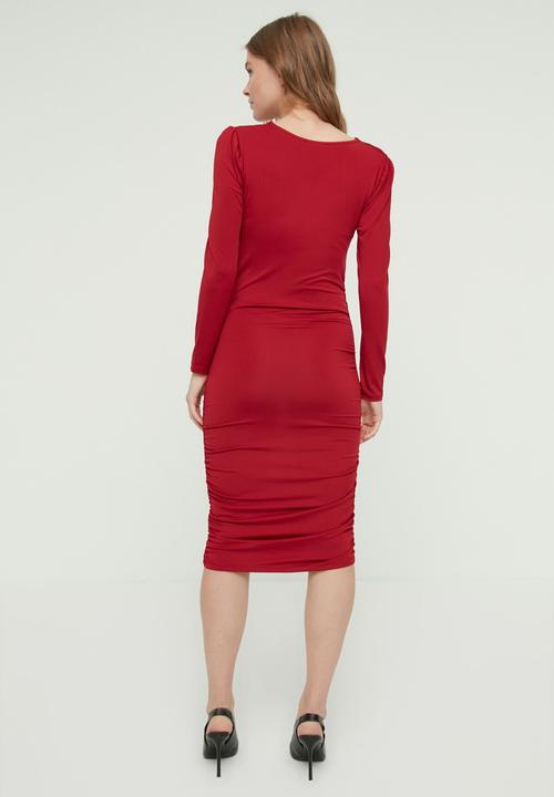Trendyol - Ruffle detailed knitted dress - burgundy