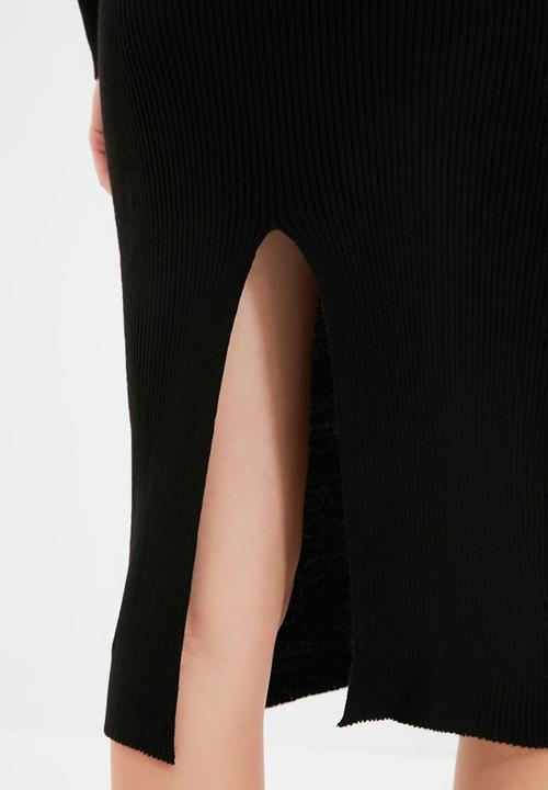 Trendyol - Slit detailed knitwear dress  - black
