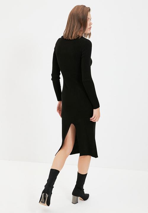Trendyol - Slit detailed knitwear dress  - black
