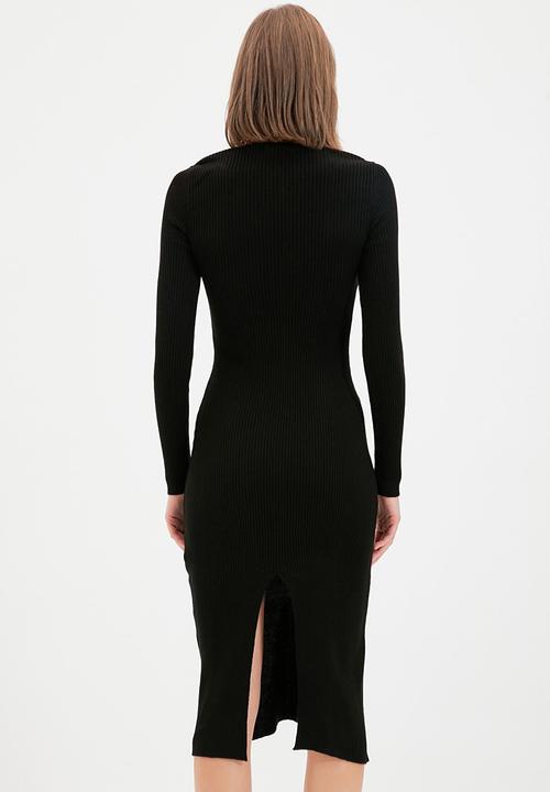 Trendyol - Slit detailed knitwear dress  - black