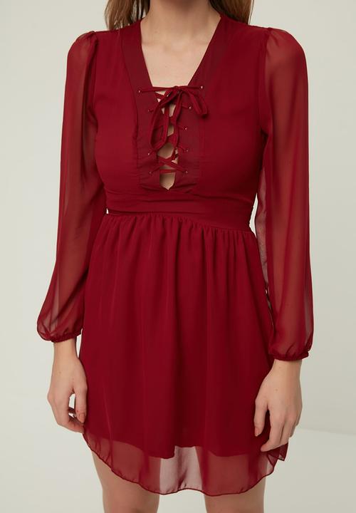 Trendyol - Tie detailed dress - burgundy