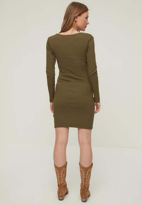 Trendyol - Bodycon knitted dress - khaki