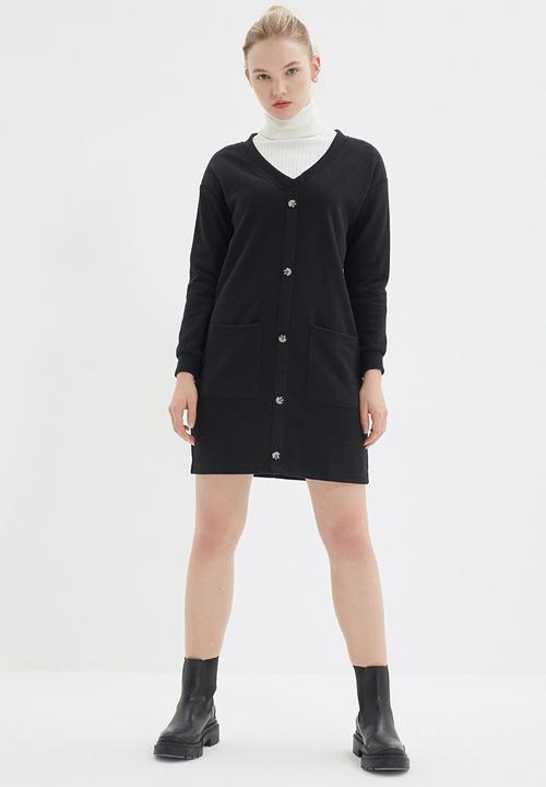 Trendyol - V neck knitted dress - black