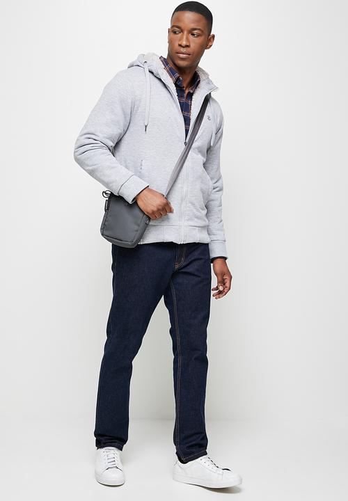 Lark & Crosse - Themba sherpa lined zip through hoodie - grey melange