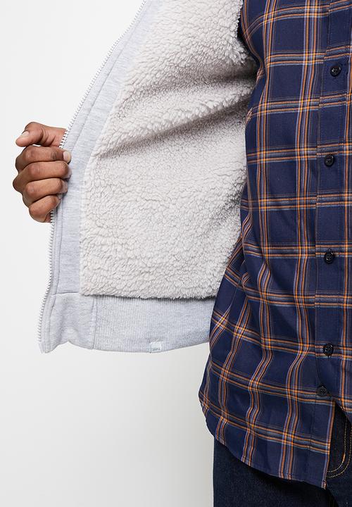 Lark & Crosse - Themba sherpa lined zip through hoodie - grey melange
