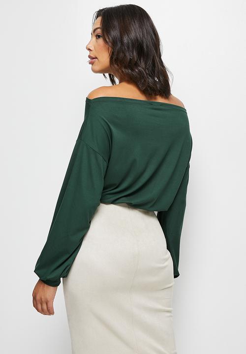 MILLA - Warm handle slash neck bodysuit - emerald