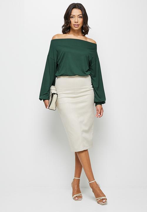 MILLA - Warm handle slash neck bodysuit - emerald