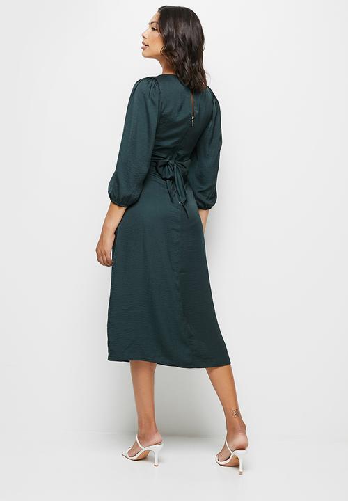 MILLA - Satin wrap front midi dress - deep teal #9