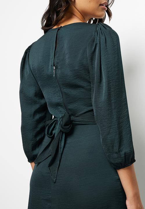 MILLA - Satin wrap front midi dress - deep teal #9