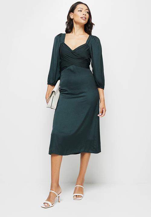 MILLA - Satin wrap front midi dress - deep teal #9