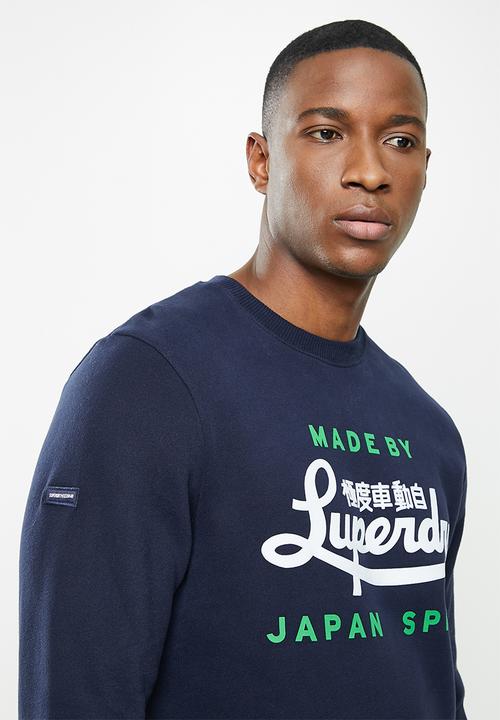 Superdry. - Script style col crew - nautical navy