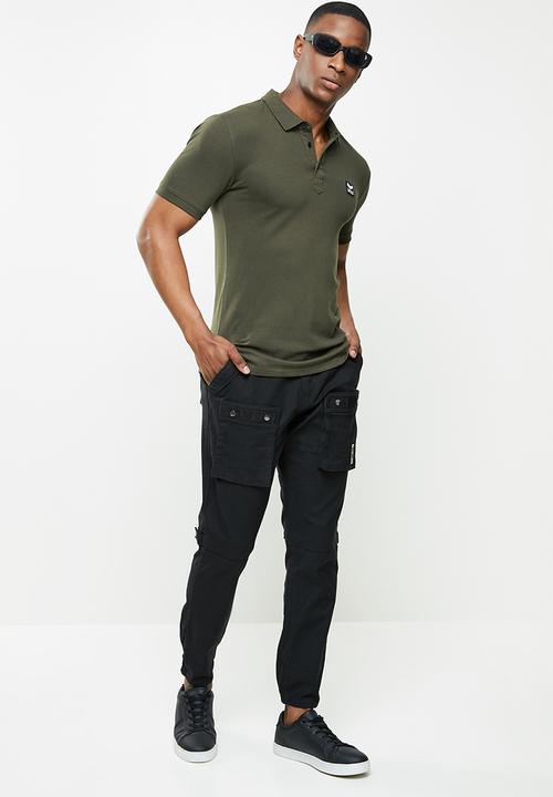 S.P.C.C - Cayenne slimline fit side slit straight hem polo - dark moss