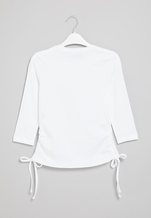 SISSY BOY - Fitted logo top with 3/4 sleeves & ruching - white