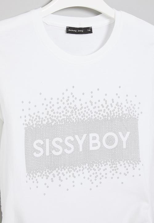 SISSY BOY - Fitted logo top with 3/4 sleeves & ruching - white