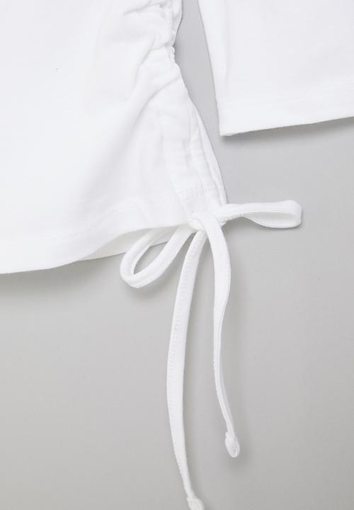 SISSY BOY - Fitted logo top with 3/4 sleeves & ruching - white