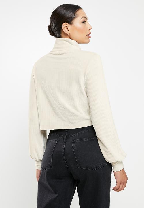 Glamorous - Ladies top - cream verlour rib