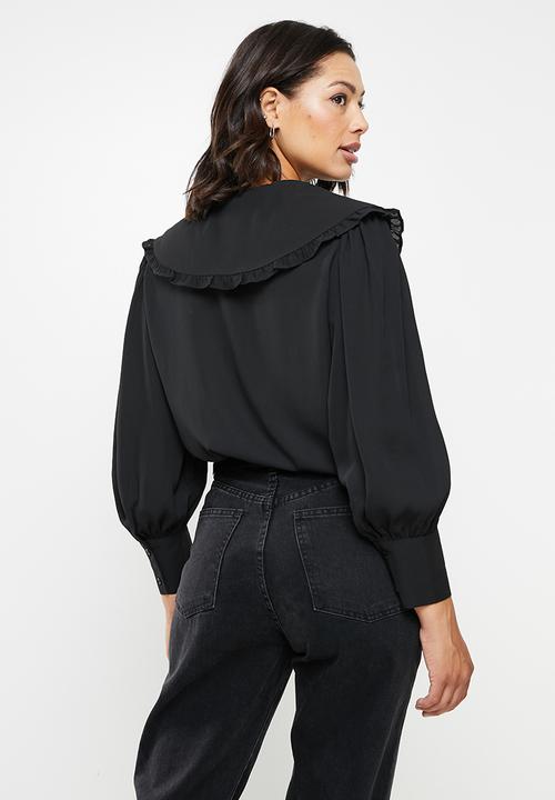 ONLY - Petunia long sleeve collar top - black