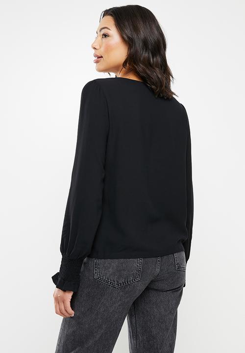 ONLY - Nova life long sleeve ida smock top - black
