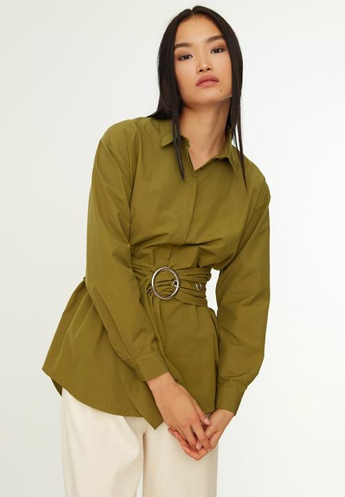 Trendyol - Buckle detailed shirt  - khaki