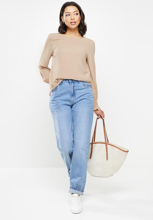 ONLY - Nova life long sleeve ida smock top - warm taupe