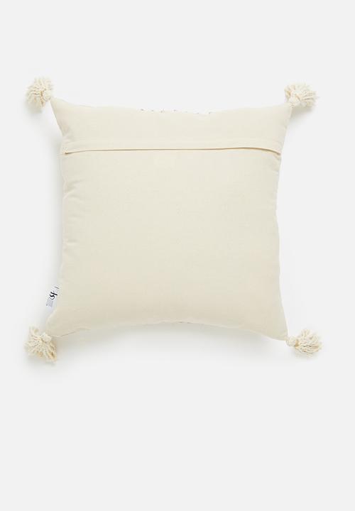 Sixth Floor - Tassel tufted Cord embroidery cushion cover - stone