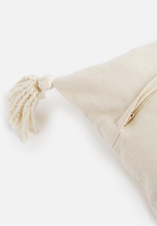 Sixth Floor - Tassel tufted Cord embroidery cushion cover - stone