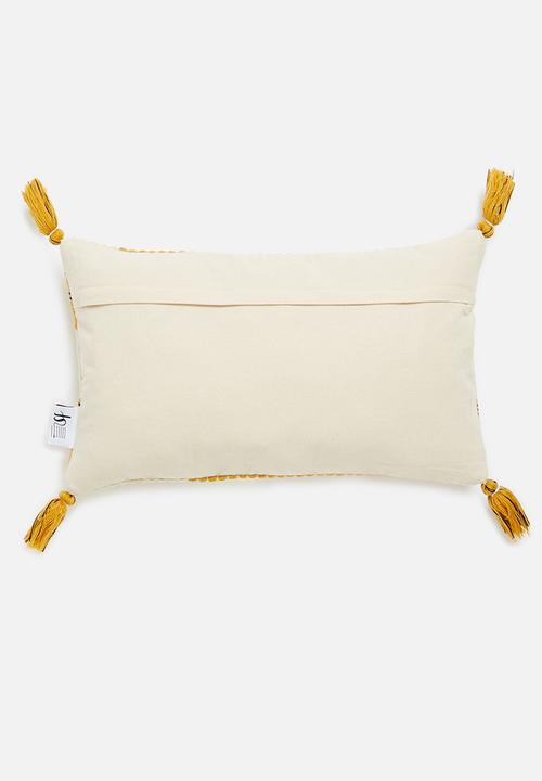 Sixth Floor - Tassel Woven cushion cover- stone & mustard