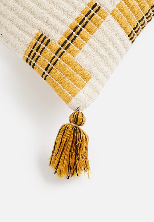 Sixth Floor - Tassel Woven cushion cover- stone & mustard
