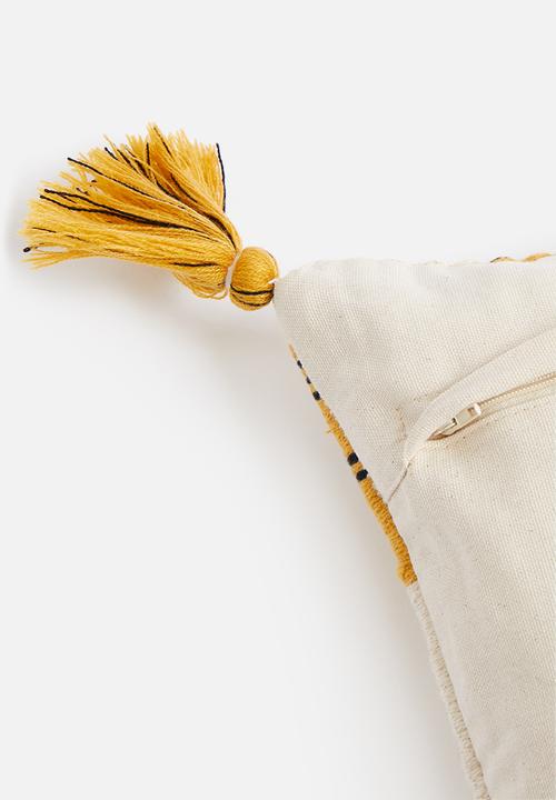 Sixth Floor - Tassel Woven cushion cover- stone & mustard