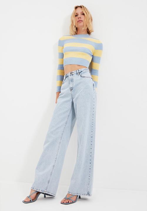 Trendyol - Striped knitwear  sweater - blue & yellow 