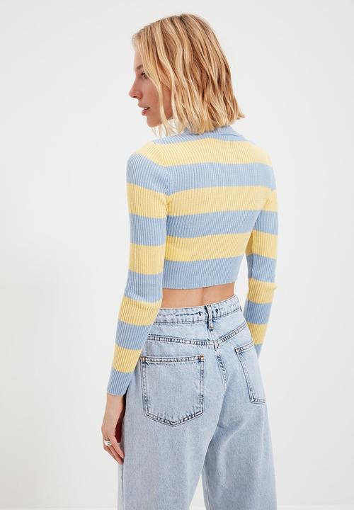Trendyol - Striped knitwear  sweater - blue & yellow 