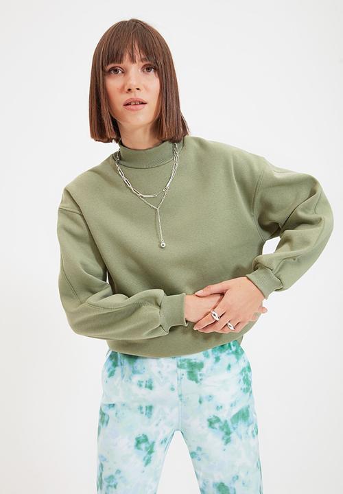 Trendyol - Upright collar knitted sweatshirt  - khaki
