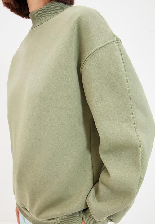 Trendyol - Upright collar knitted sweatshirt  - khaki