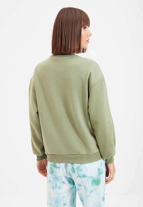 Trendyol - Upright collar knitted sweatshirt  - khaki