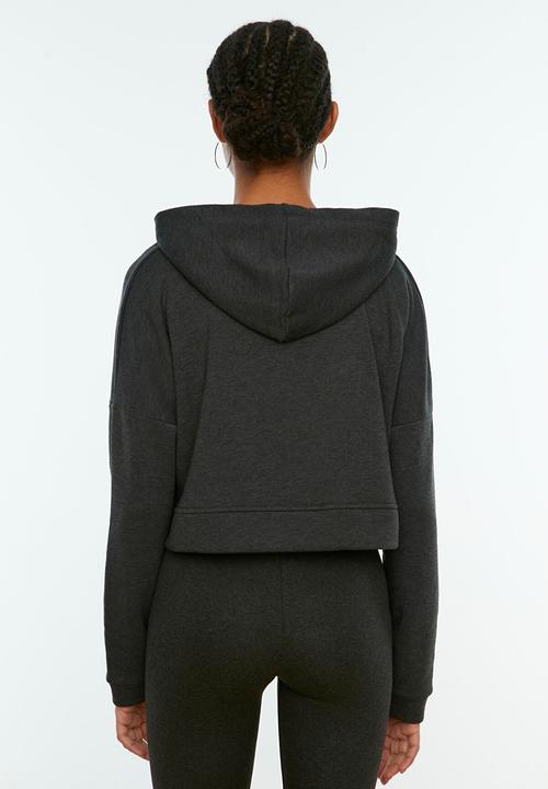 Trendyol - Hooded crop knitted sweatshirt  - grey 