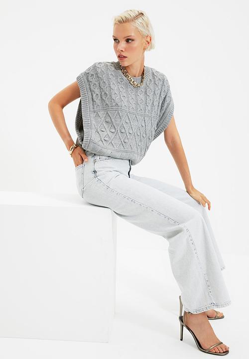 Trendyol - Knitted detailed knitwear sweater  - grey