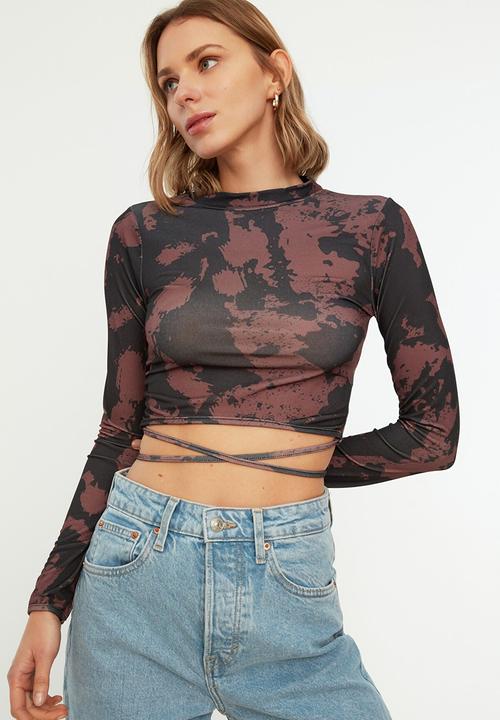 Trendyol - Tie detailed batik knitted blouse  - black