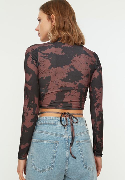 Trendyol - Tie detailed batik knitted blouse  - black