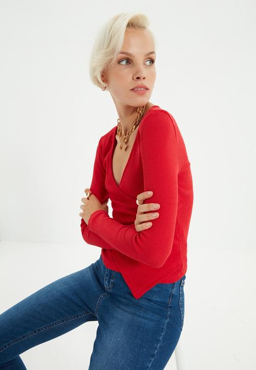 Trendyol - Double breasted knitted blouse  - red