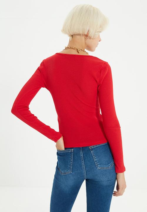 Trendyol - Double breasted knitted blouse  - red