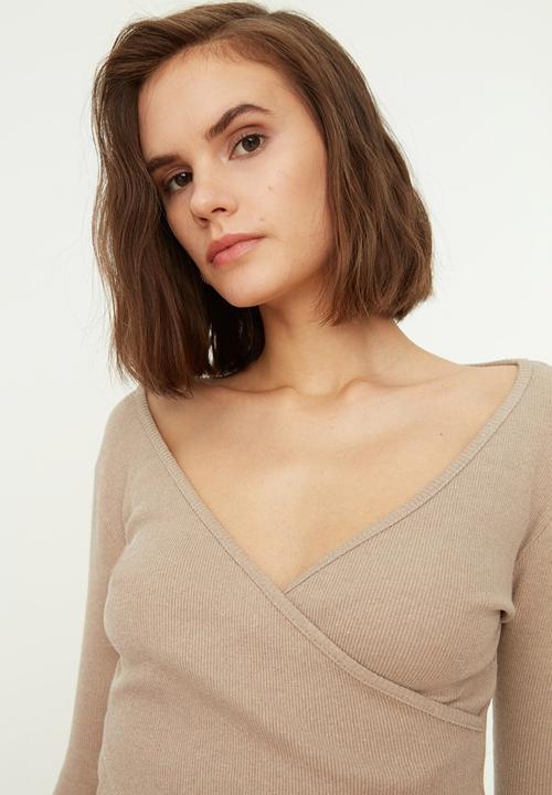 Trendyol - Double breasted knitted blouse  - taupe